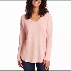 New Women's Vintage America Thermal Knit Top V- neck